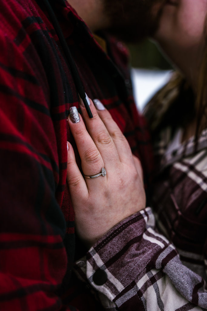 close up of engagement ring at Canmore engagement session